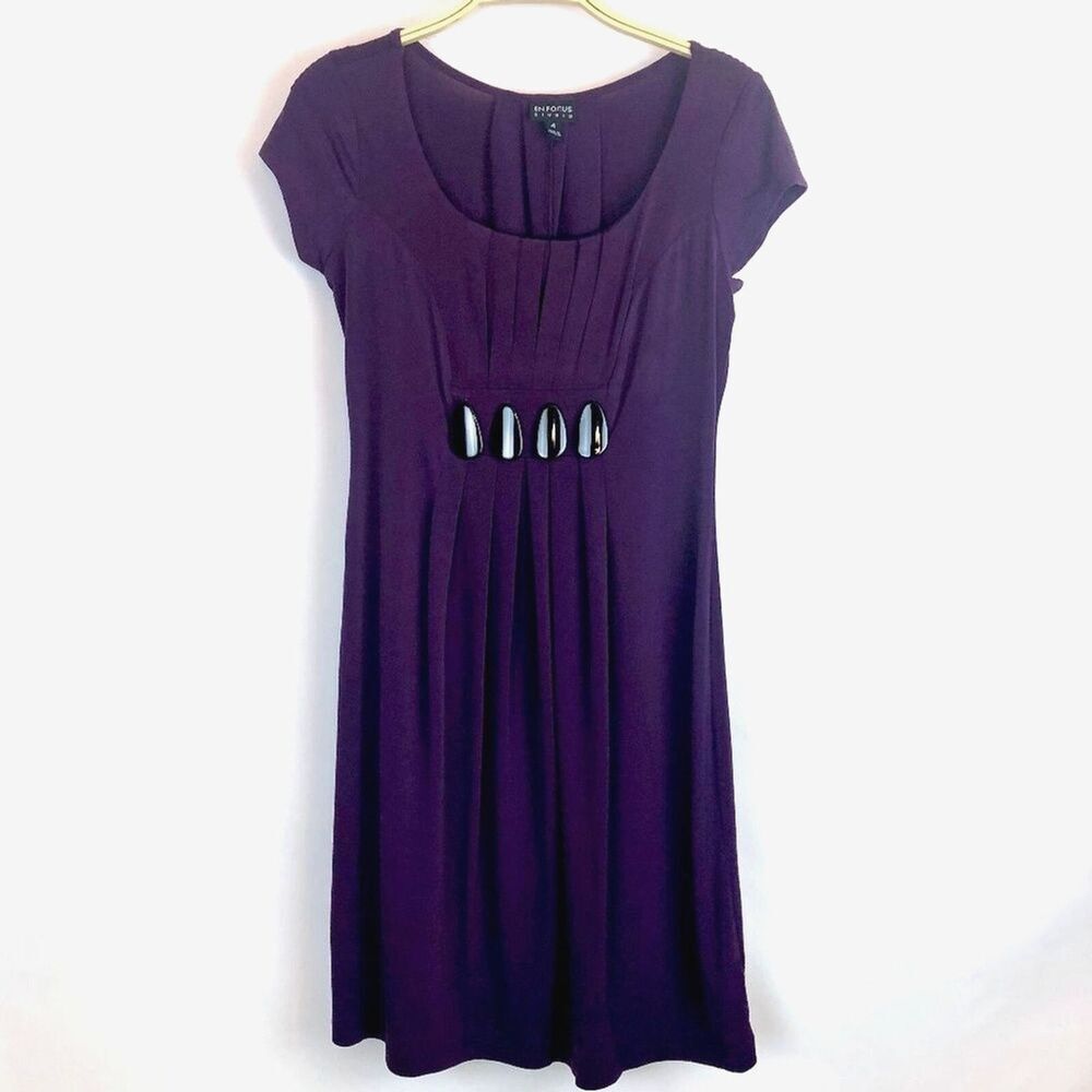 Enfocus Studio Purple Fit & Flair Dress Size 4 Pleated with Button Accents
